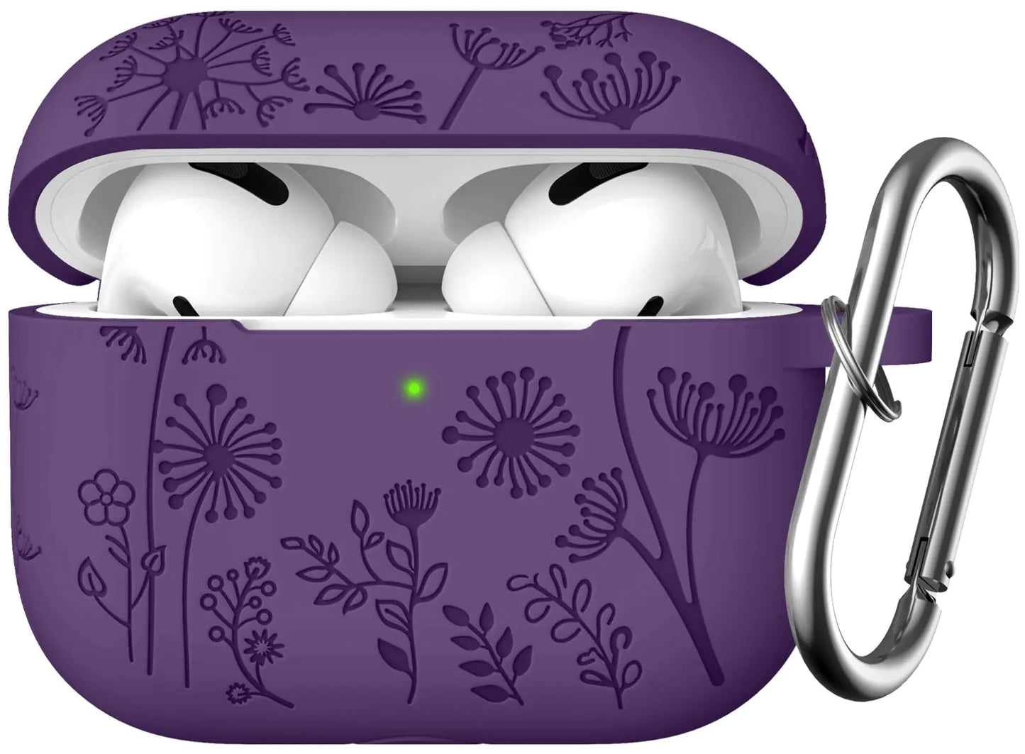 Lerobo Flower Engraved Case for Airpod Pro Case/Airpod Pro 2 Case Cute Silicone Skin Full Protective Cover Compatible for Apple Airpods Pro 2nd/1st Generation Case with Keychain Purple