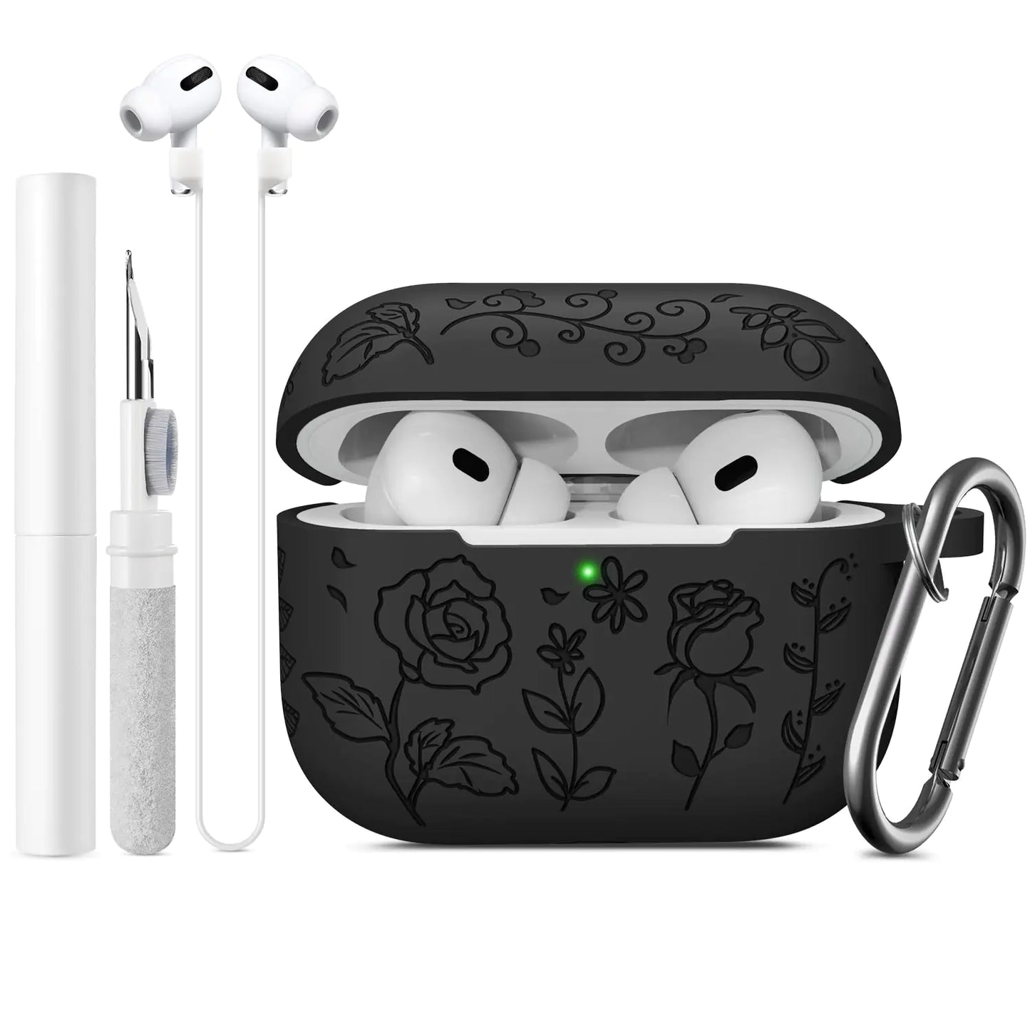 Raioaea for Airpods Pro 2nd Generation Case Cover/Airpod Pro Case Cover Boho Flower Engraved Silicone Compatible for Apple Airpods Pro CaseCute AirPod Pro 2 CaseFull Protective Front LED Visible