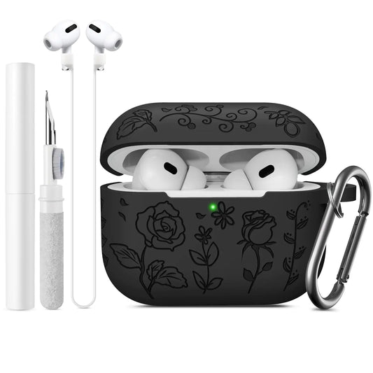 Raioaea for Airpods Pro 2nd Generation Case Cover/Airpod Pro Case Cover Boho Flower Engraved Silicone Compatible for Apple Airpods Pro CaseCute AirPod Pro 2 CaseFull Protective Front LED Visible