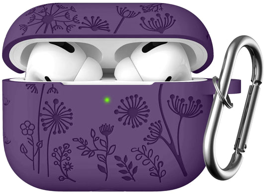 Lerobo Flower Engraved Case for Airpod Pro Case/Airpod Pro 2 Case Cute Silicone Skin Full Protective Cover Compatible for Apple Airpods Pro 2nd/1st Generation Case with Keychain Purple